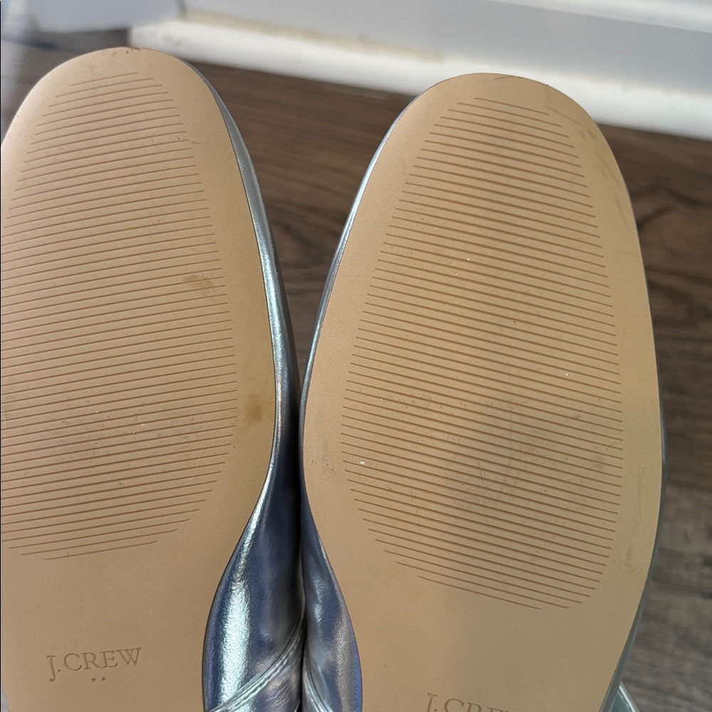 J Crew Silver Metallic Mary Jane Mules Gem Detail Size 8.5 Preppy Party Academia - Picture 7 of 9